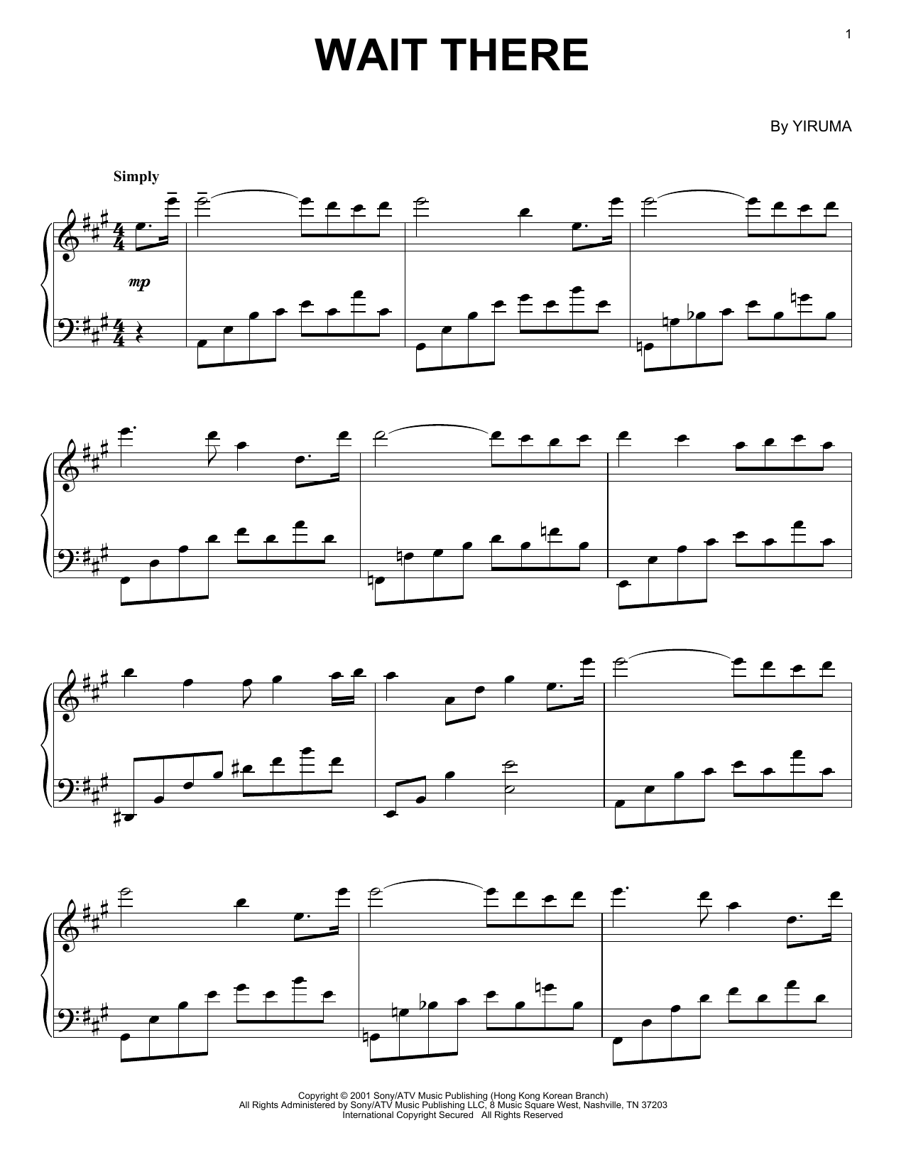 Yiruma Wait There sheet music notes and chords. Download Printable PDF.