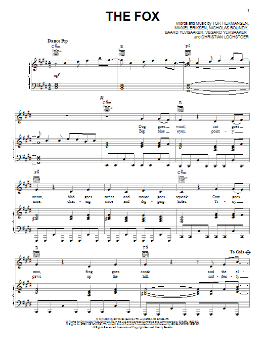 Ylvis The Fox sheet music notes and chords. Download Printable PDF.