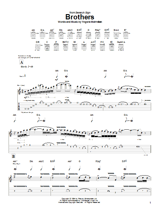 Learn to play Yngwie Malmsteen Brothers sheet music for Guitar Tab in minutes. Price: 7.8900$ Yngwie Malmsteen Brothers sheet music notes and chords arranged for Guitar Tab