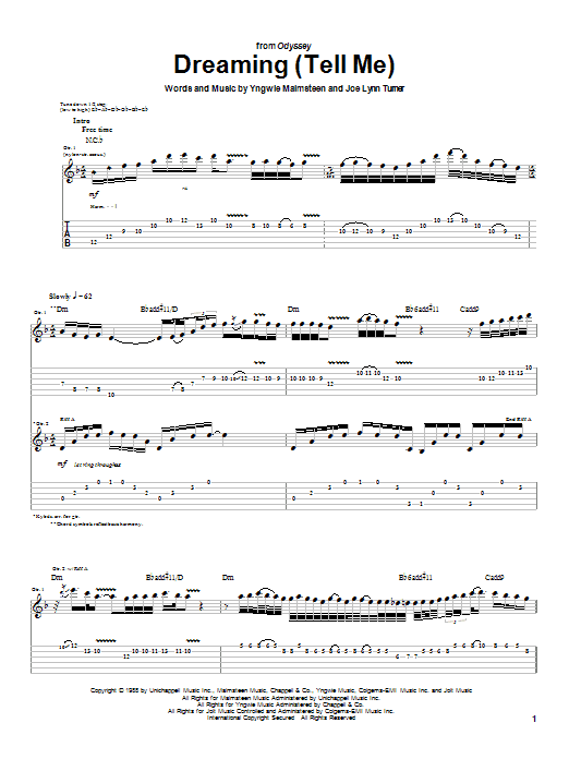 Yngwie Malmsteen Dreaming (Tell Me) sheet music notes and chords arranged for Guitar Tab