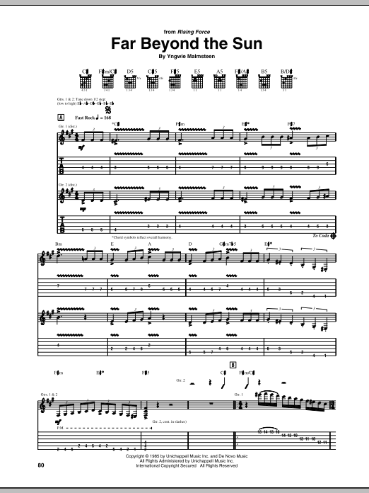 Yngwie Malmsteen Far Beyond The Sun sheet music notes and chords. Download Printable PDF.