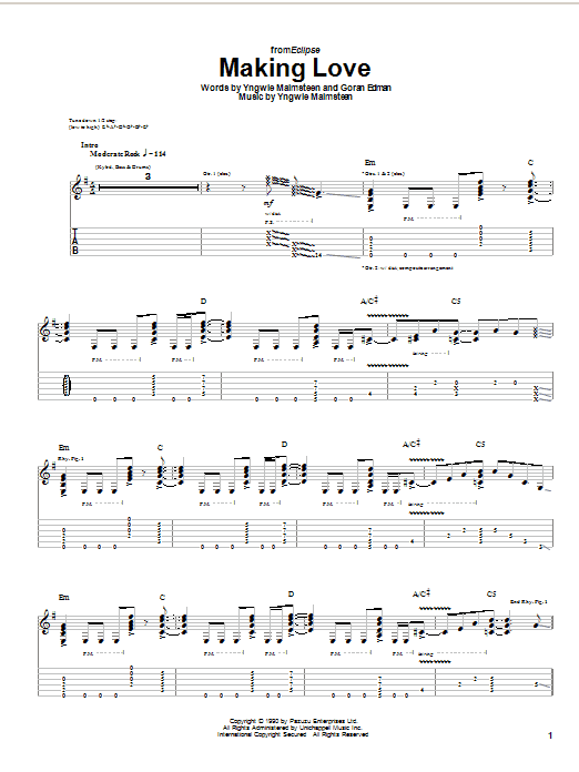 Learn to play Yngwie Malmsteen Making Love sheet music for Guitar Tab in minutes. Price: 7.8900$ Yngwie Malmsteen Making Love sheet music notes and chords arranged for Guitar Tab