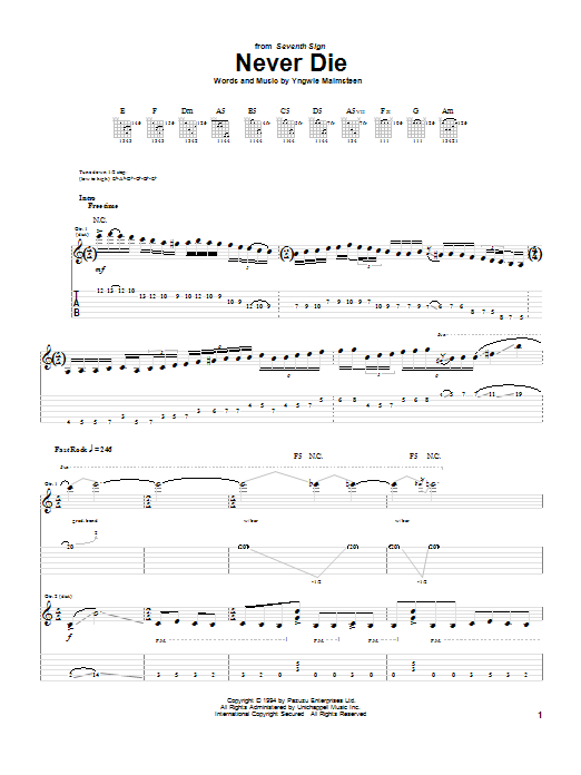 Learn to play Yngwie Malmsteen Never Die sheet music for Guitar Tab in minutes. Price: 7.8900$ Yngwie Malmsteen Never Die sheet music notes and chords arranged for Guitar Tab