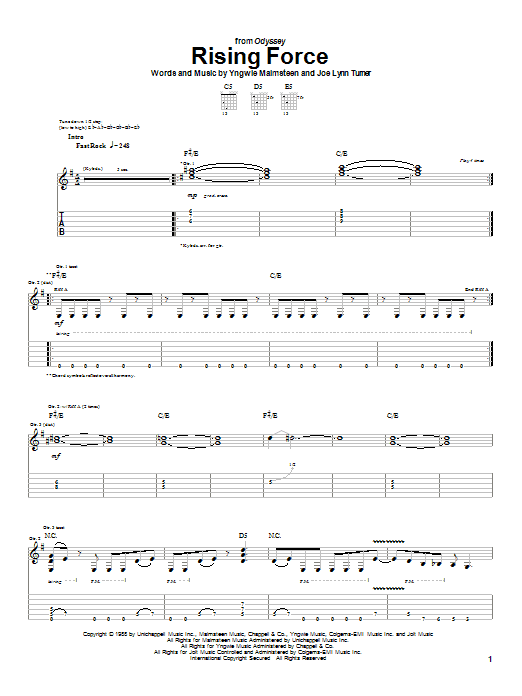 Yngwie Malmsteen Rising Force sheet music notes and chords. Download Printable PDF.