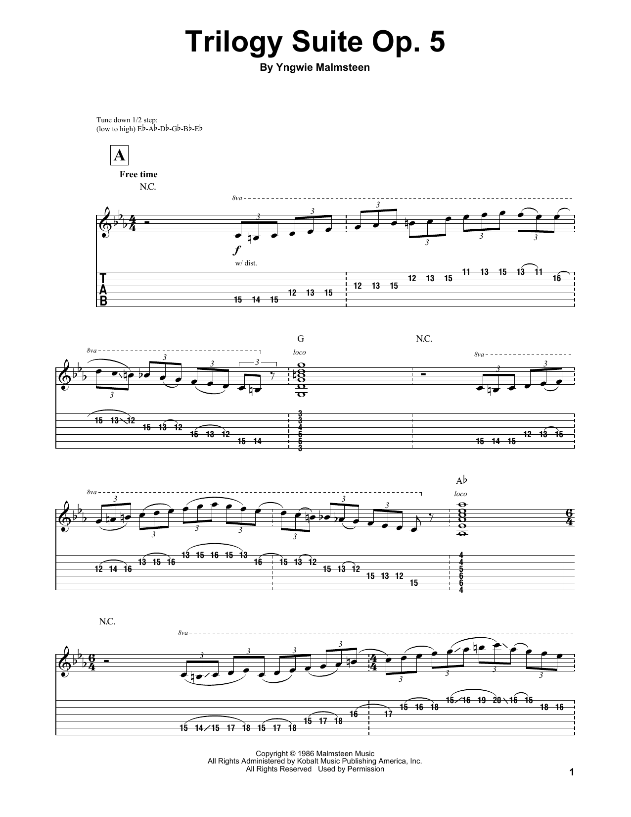 Yngwie Malmsteen Trilogy Suite Op. 5 sheet music notes and chords. Download Printable PDF.