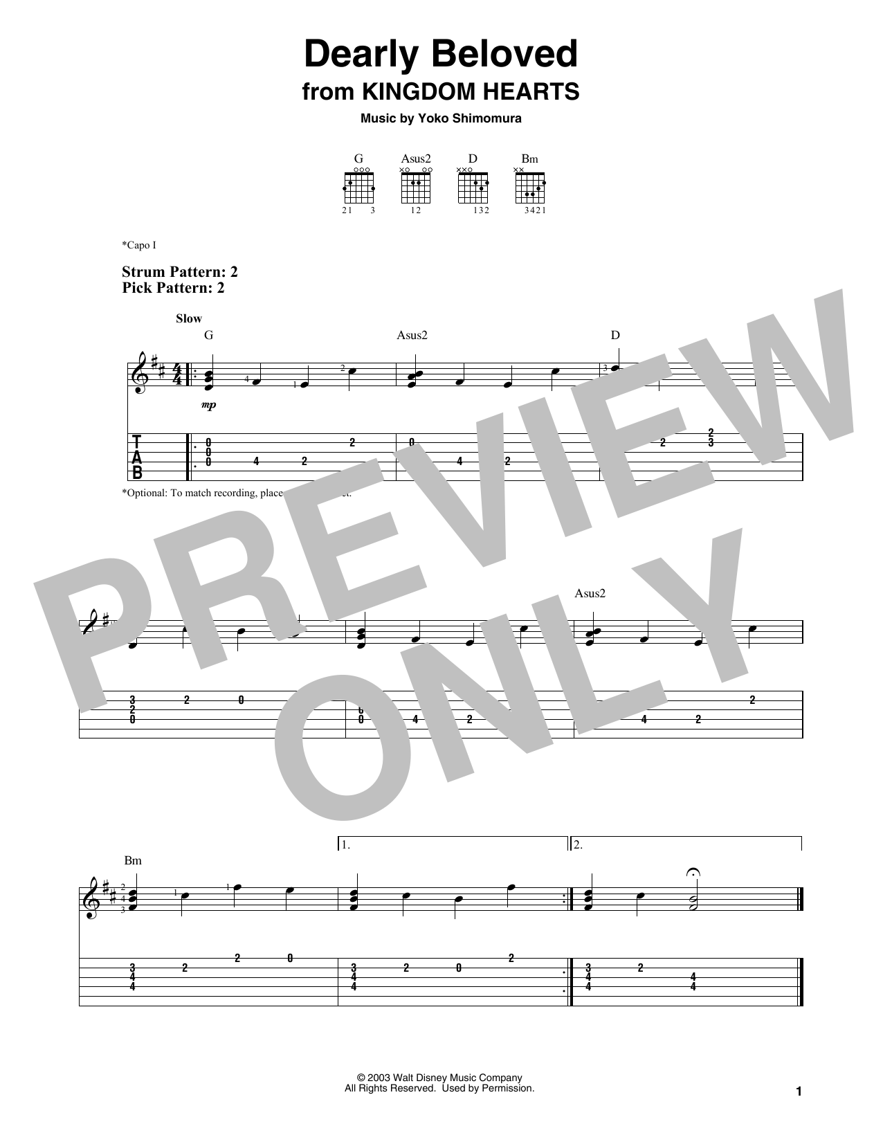 Yoko Shimomura Dearly Beloved (from Kingdom Hearts) sheet music notes and chords. Download Printable PDF.