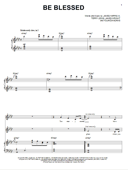 Yolanda Adams Be Blessed sheet music notes and chords arranged for Piano & Vocal