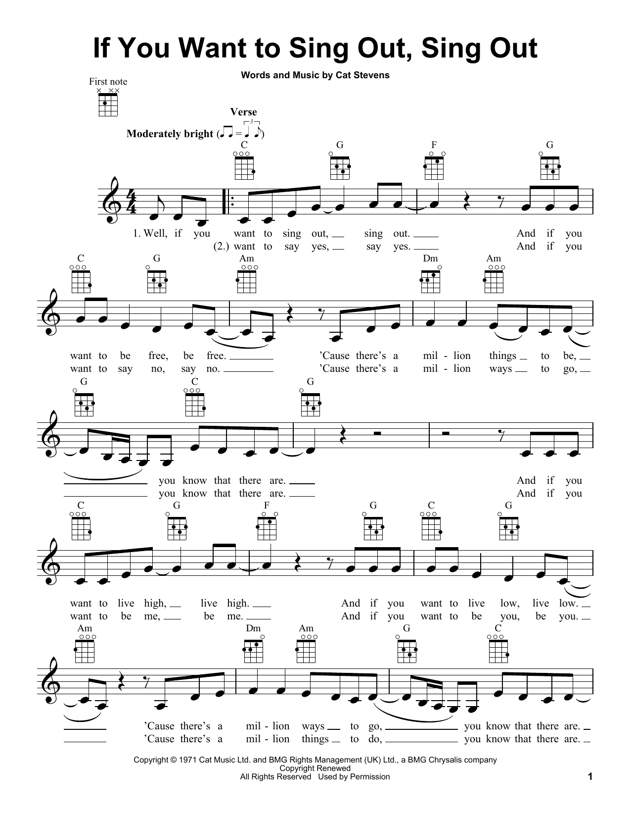 Learn to play Yusuf/Cat Stevens If You Want To Sing Out, Sing Out sheet music for Ukulele in minutes. Price: 5.9900$ Yusuf/Cat Stevens If You Want To Sing Out, Sing Out sheet music notes and chords arranged for Ukulele