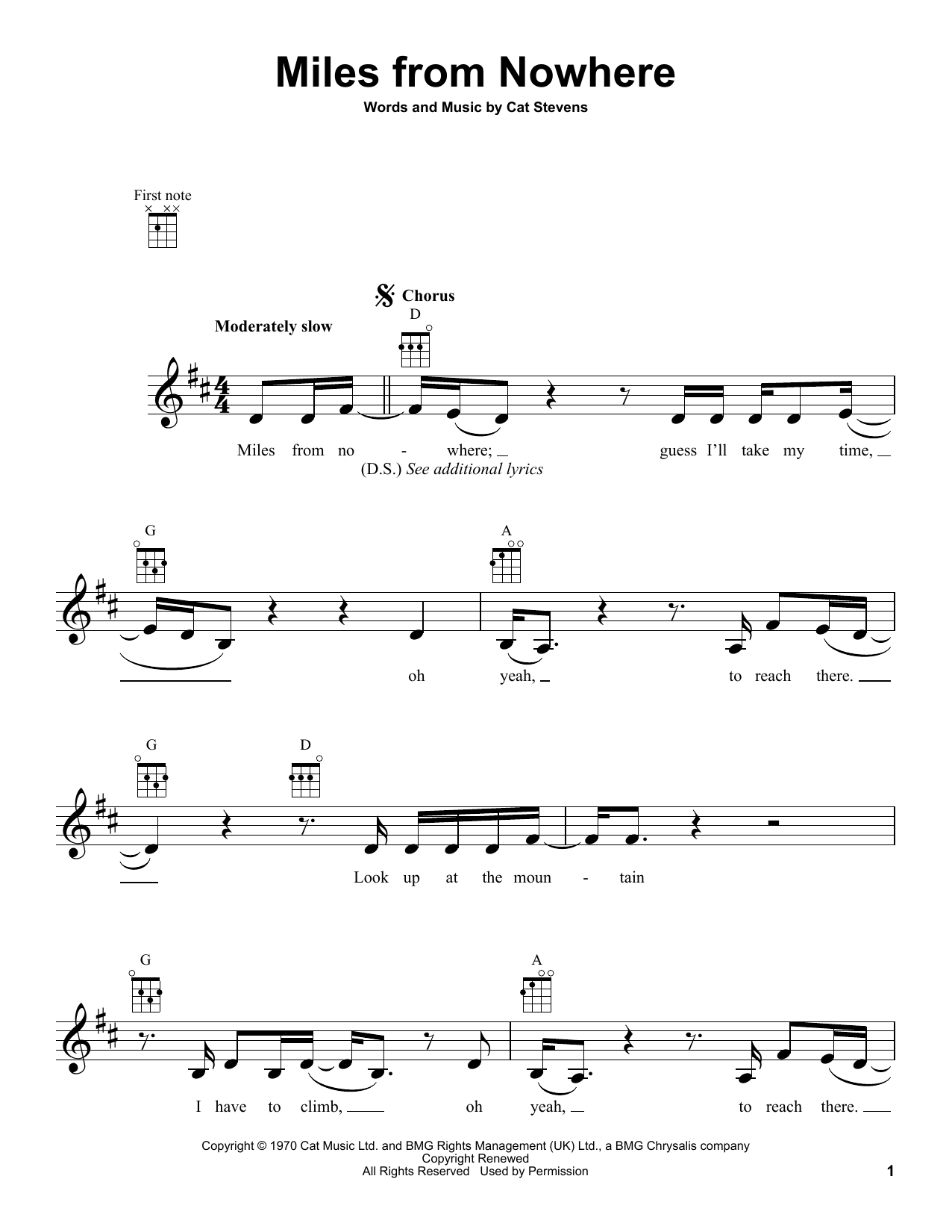 Learn to play Yusuf/Cat Stevens Miles From Nowhere sheet music for Ukulele in minutes. Price: 5.9900$ Yusuf/Cat Stevens Miles From Nowhere sheet music notes and chords arranged for Ukulele