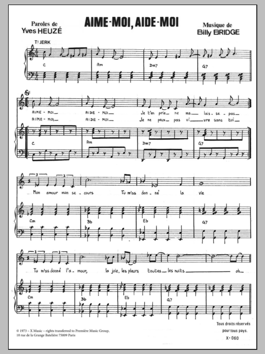 Yves Heuze Aime Moi Aide Moi sheet music notes and chords arranged for Piano & Vocal