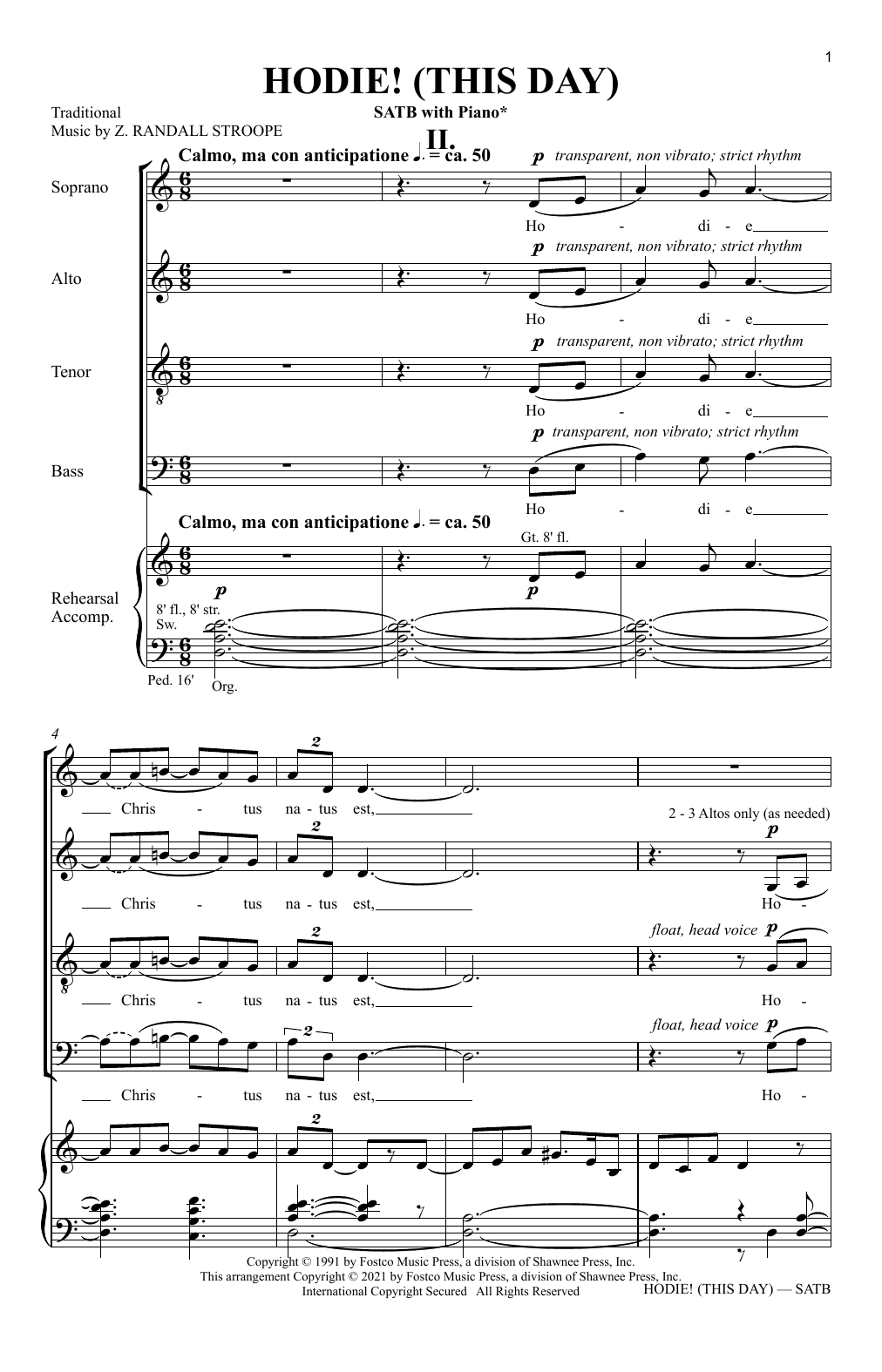 Z. Randall Stroope Hodie! (This Day) (Movement 2) sheet music notes and chords. Download Printable PDF.