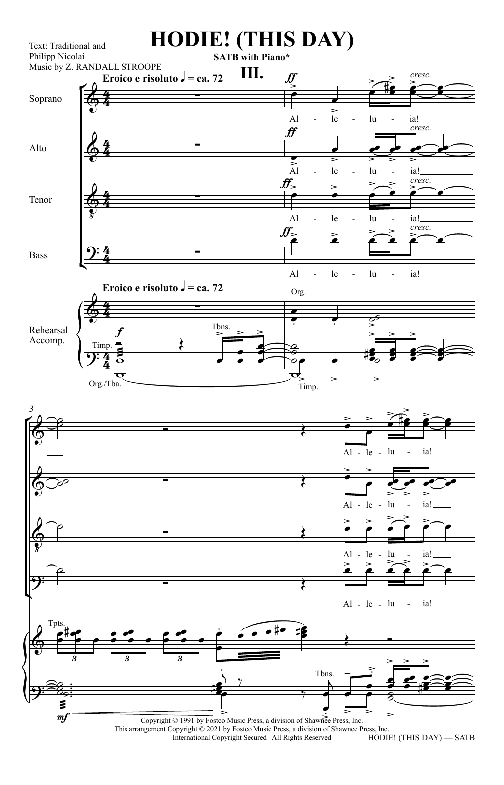 Z. Randall Stroope Hodie! (This Day) (Movement 3) sheet music notes and chords. Download Printable PDF.