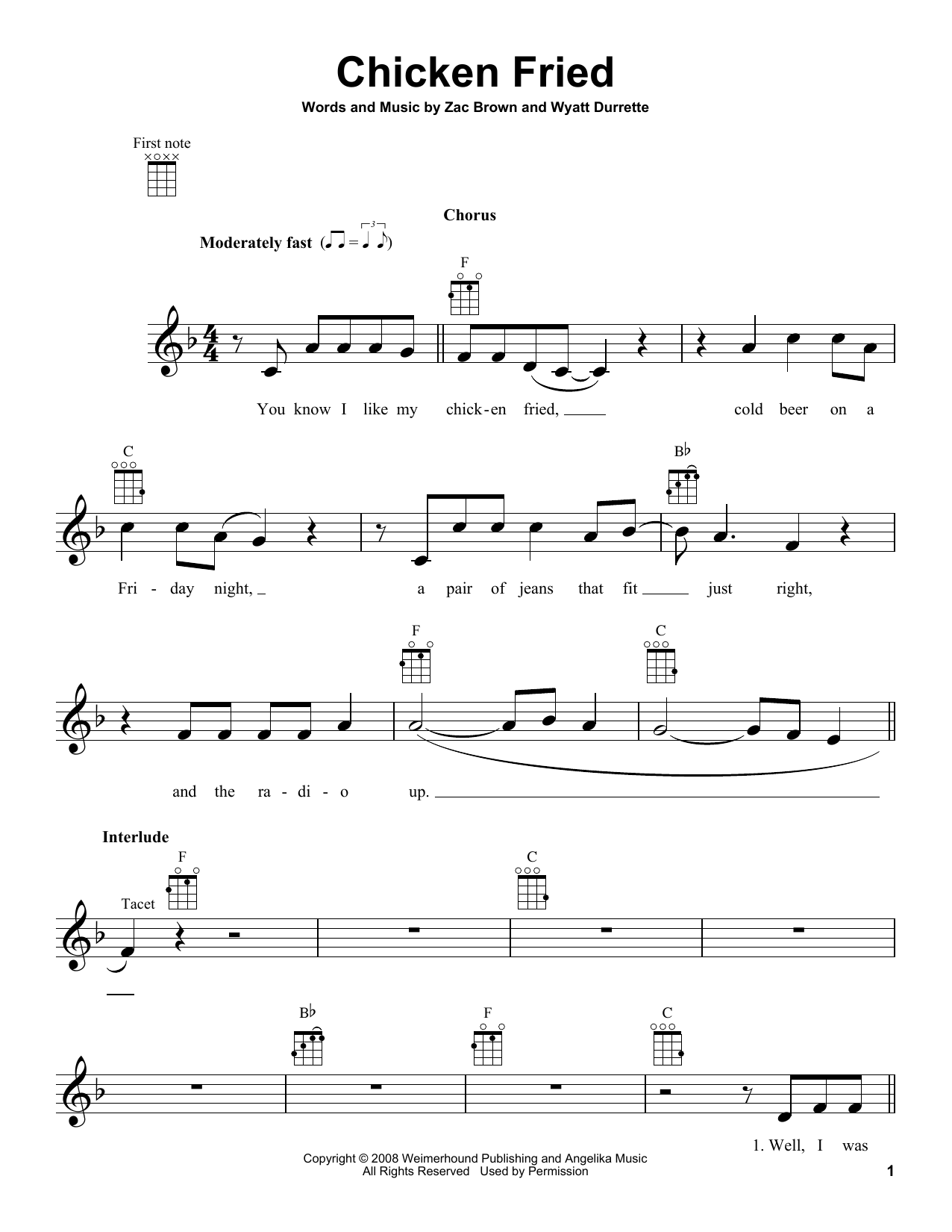 Zac Brown Band Chicken Fried sheet music notes and chords. Download Printable PDF.