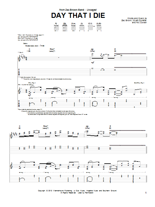 Learn to play Zac Brown Band Day That I Die sheet music for Guitar Tab in minutes. Price: 7.8900$ Zac Brown Band Day That I Die sheet music notes and chords arranged for Guitar Tab