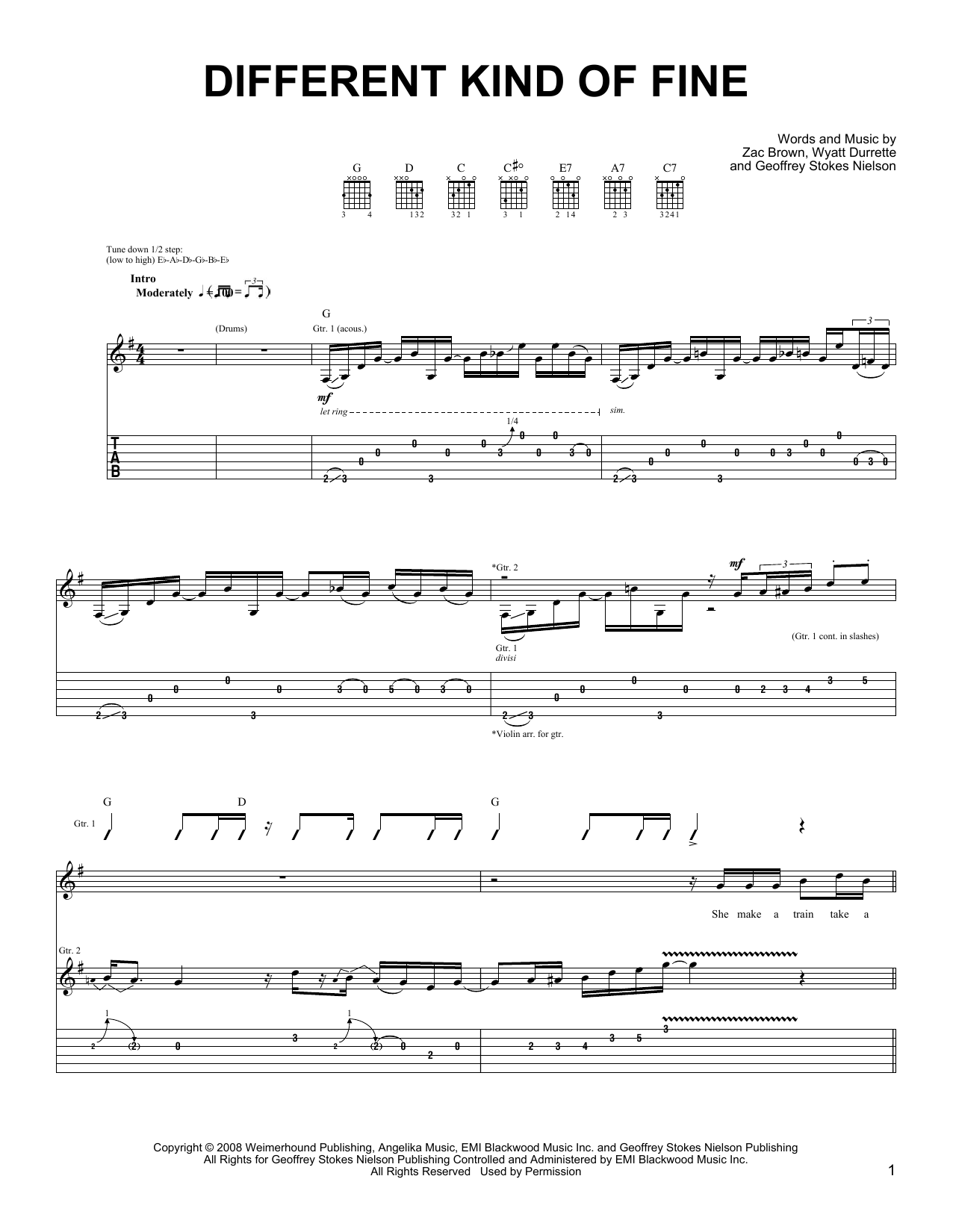 Zac Brown Band Different Kind Of Fine sheet music notes and chords. Download Printable PDF.