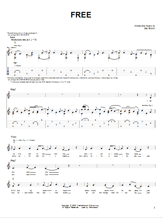 Zac Brown Band Free sheet music notes and chords. Download Printable PDF.