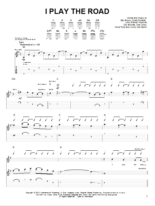 Zac Brown Band I Play The Road sheet music notes and chords. Download Printable PDF.