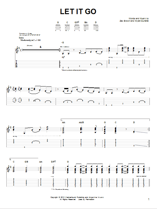 Zac Brown Band Let It Go sheet music notes and chords. Download Printable PDF.