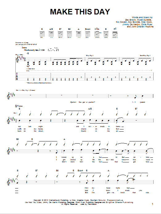 Zac Brown Band Make This Day sheet music notes and chords. Download Printable PDF.