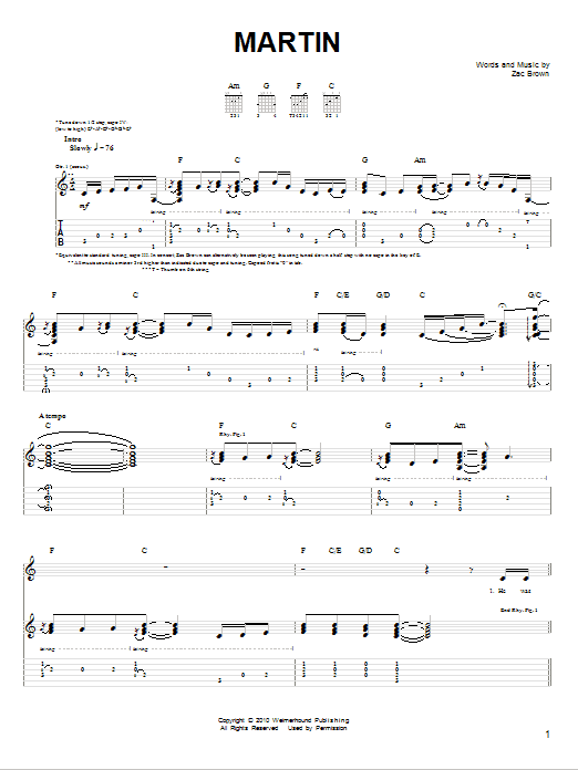 Zac Brown Band Martin sheet music notes and chords. Download Printable PDF.