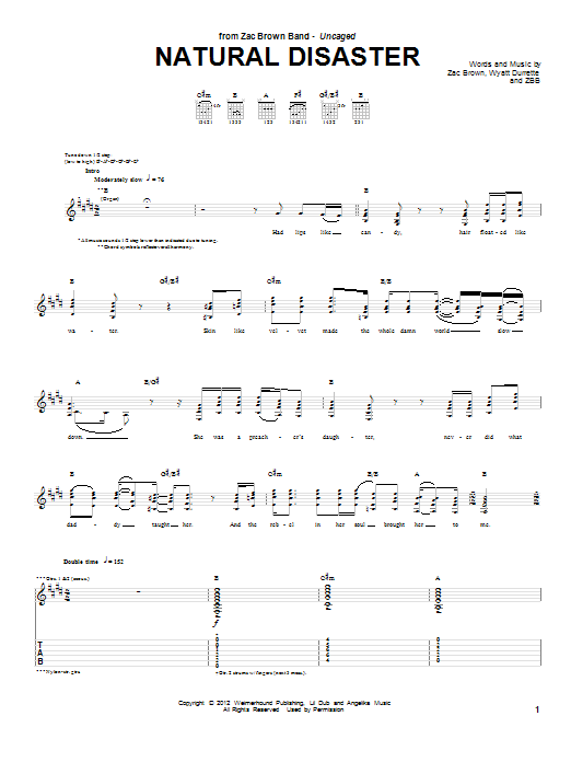 Learn to play Zac Brown Band Natural Disaster sheet music for Guitar Tab in minutes. Price: 7.8900$ Zac Brown Band Natural Disaster sheet music notes and chords arranged for Guitar Tab