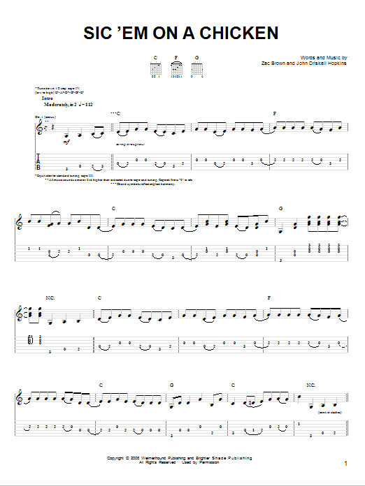 Zac Brown Band Sic 'Em On A Chicken sheet music notes and chords. Download Printable PDF.