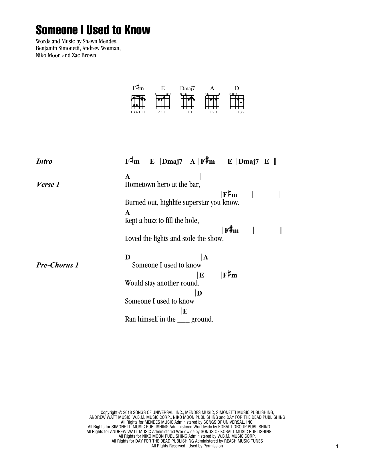 Zac Brown Band Someone I Used To Know sheet music notes and chords. Download Printable PDF.