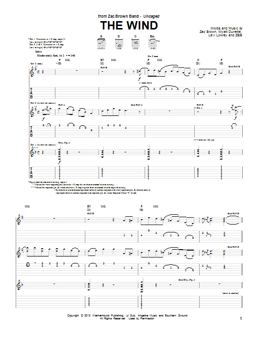 Learn to play Zac Brown Band The Wind sheet music for Guitar Tab in minutes. Price: 7.8900$ Zac Brown Band The Wind sheet music notes and chords arranged for Guitar Tab