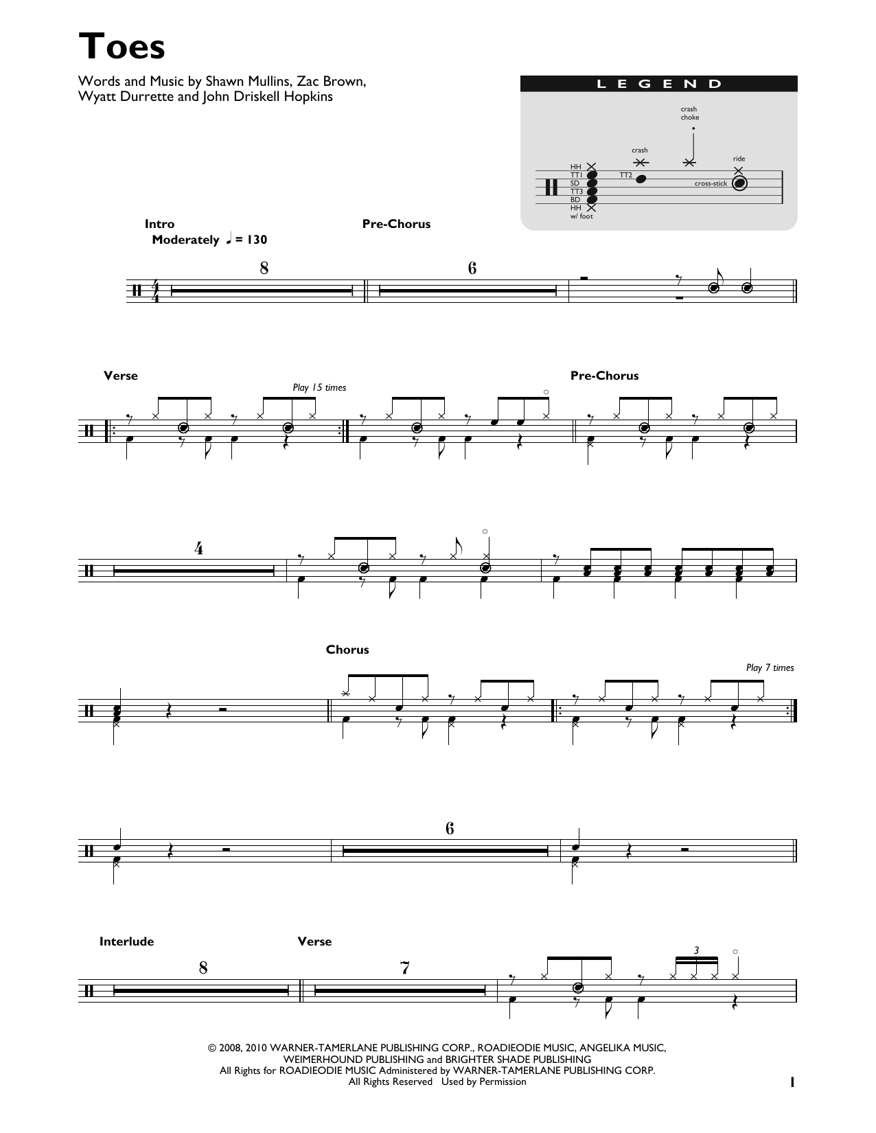 Zac Brown Band Toes sheet music notes and chords. Download Printable PDF.