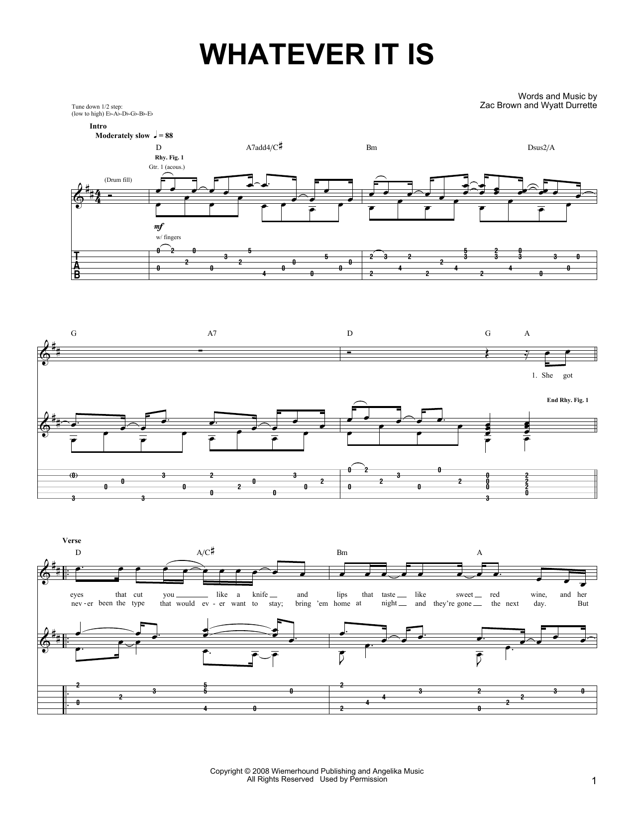 Zac Brown Band Whatever It Is sheet music notes and chords arranged for Piano, Vocal & Guitar Chords (Right-Hand Melody)