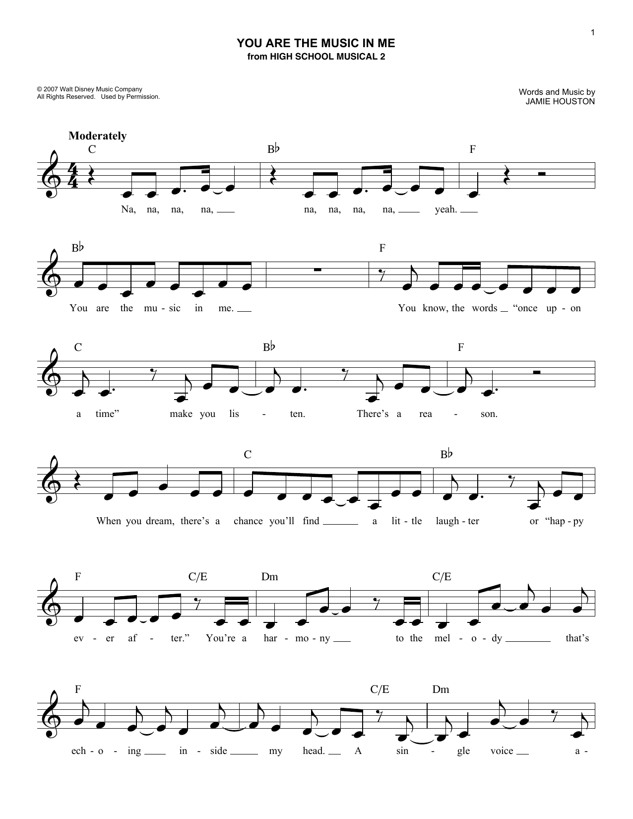 High School Musical 2 You Are The Music In Me sheet music notes and chords. Download Printable PDF.