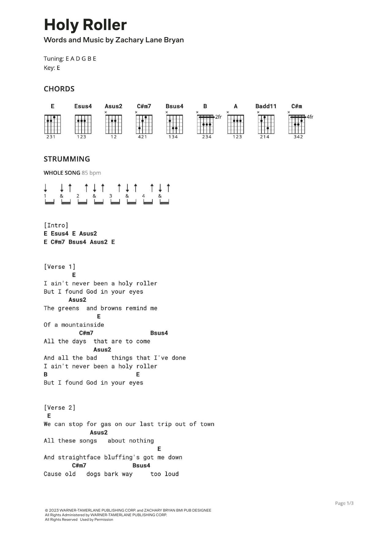 Zach Bryan Holy Roller (feat. Sierra Ferrell) sheet music notes and chords. Download Printable PDF.