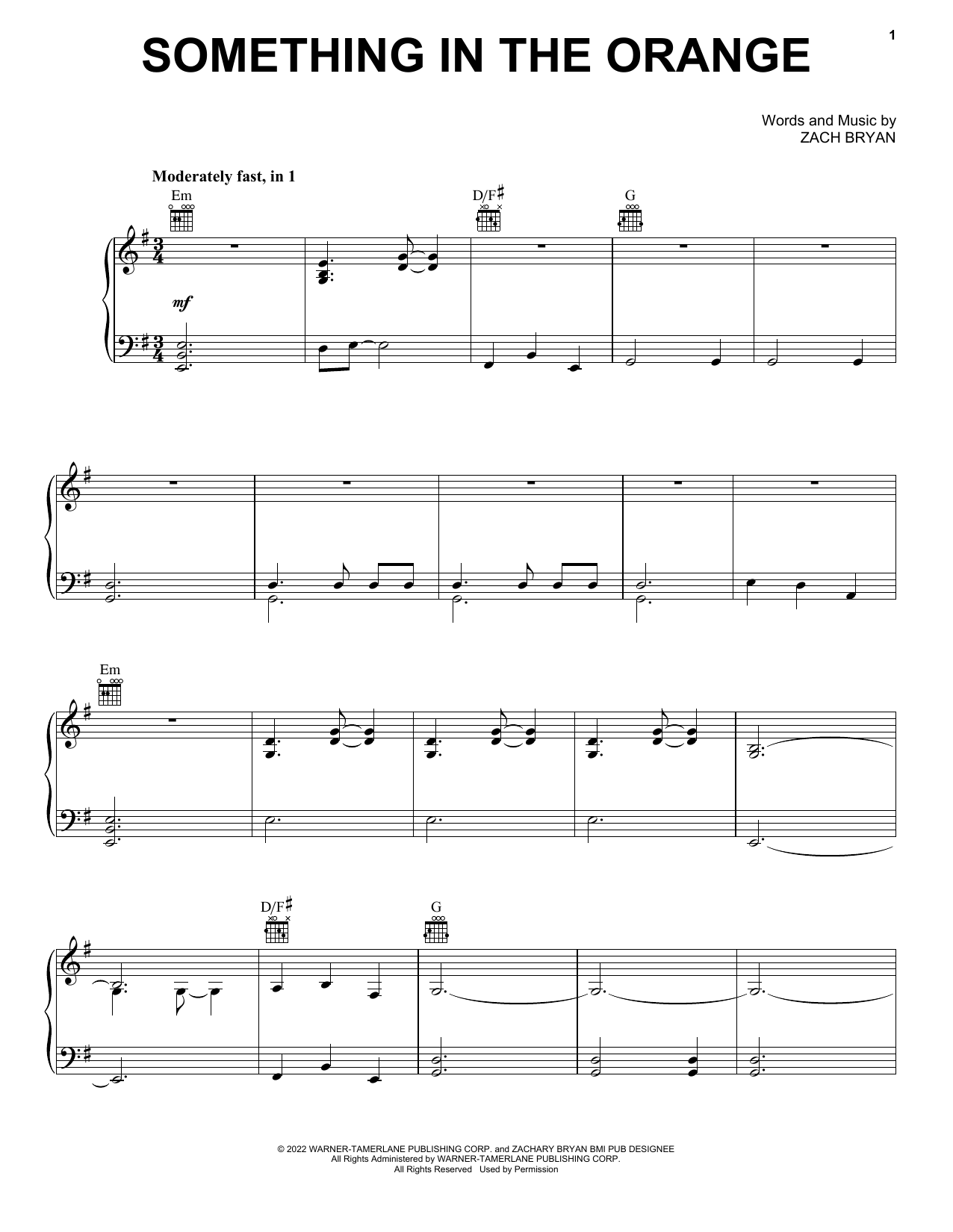 Zach Bryan Something In The Orange sheet music notes and chords. Download Printable PDF.