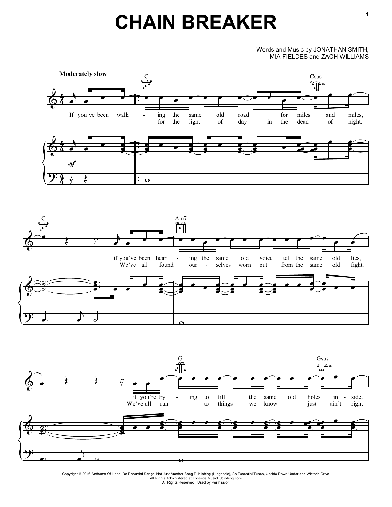 Zach Williams Chain Breaker sheet music notes and chords. Download Printable PDF.