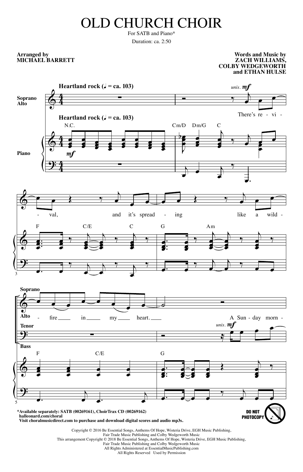 Zach Williams Old Church Choir (arr. Michael Barrett) sheet music notes and chords. Download Printable PDF.