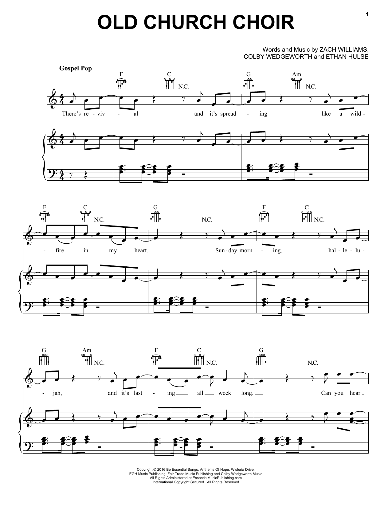 Zach Williams Old Church Choir sheet music notes and chords. Download Printable PDF.