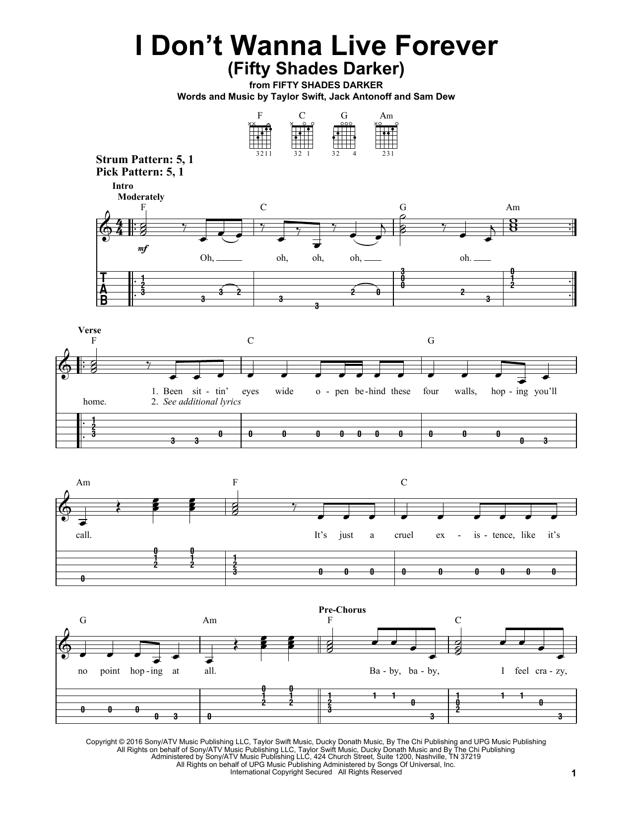 Zayn and Taylor Swift I Don't Wanna Live Forever (Fifty Shades Darker) sheet music notes and chords. Download Printable PDF.