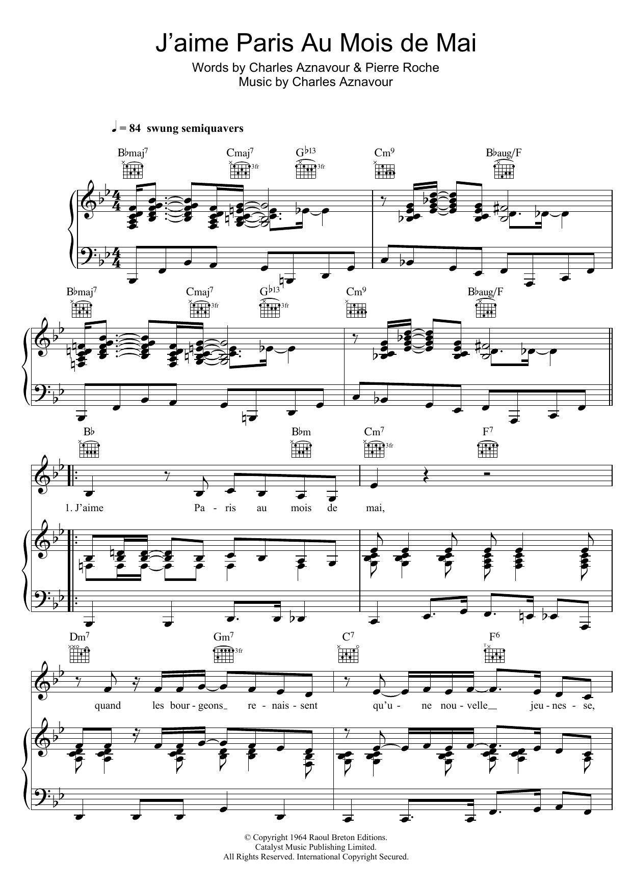 Zaz J'aime Paris Au Mois De Mai sheet music notes and chords arranged for Piano, Vocal & Guitar Chords