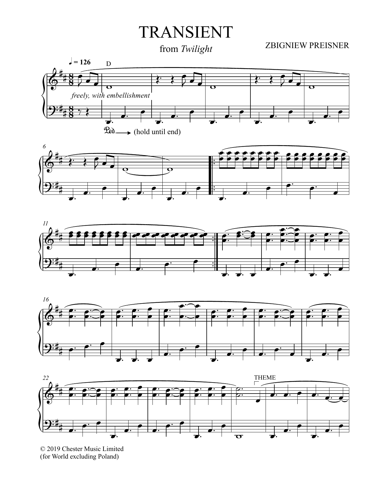 Learn to play Zbigniew Preisner Transient sheet music for Piano Solo in minutes. Price: 6.9900$ Zbigniew Preisner Transient sheet music notes and chords arranged for Piano Solo