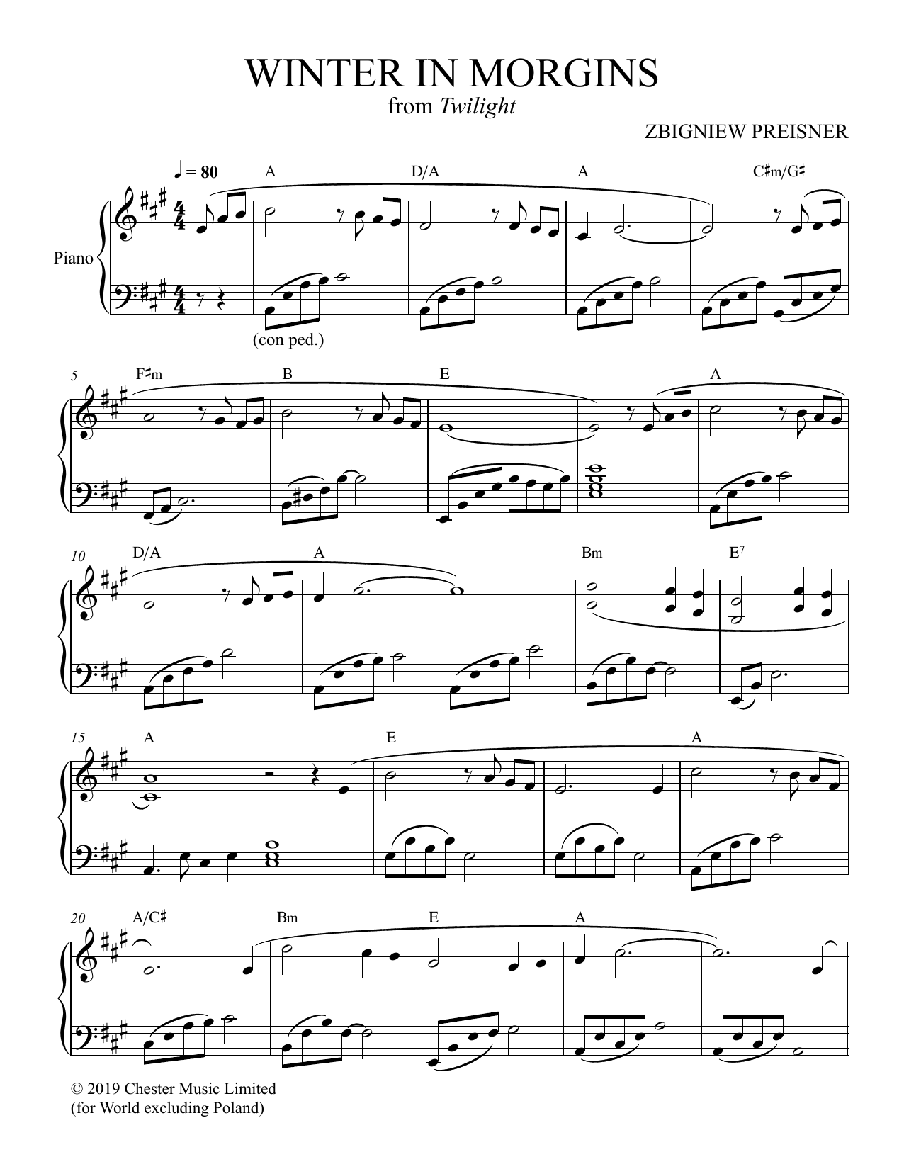 Learn to play Zbigniew Preisner Winter In Morgins sheet music for Piano Solo in minutes. Price: 6.9900$ Zbigniew Preisner Winter In Morgins sheet music notes and chords arranged for Piano Solo