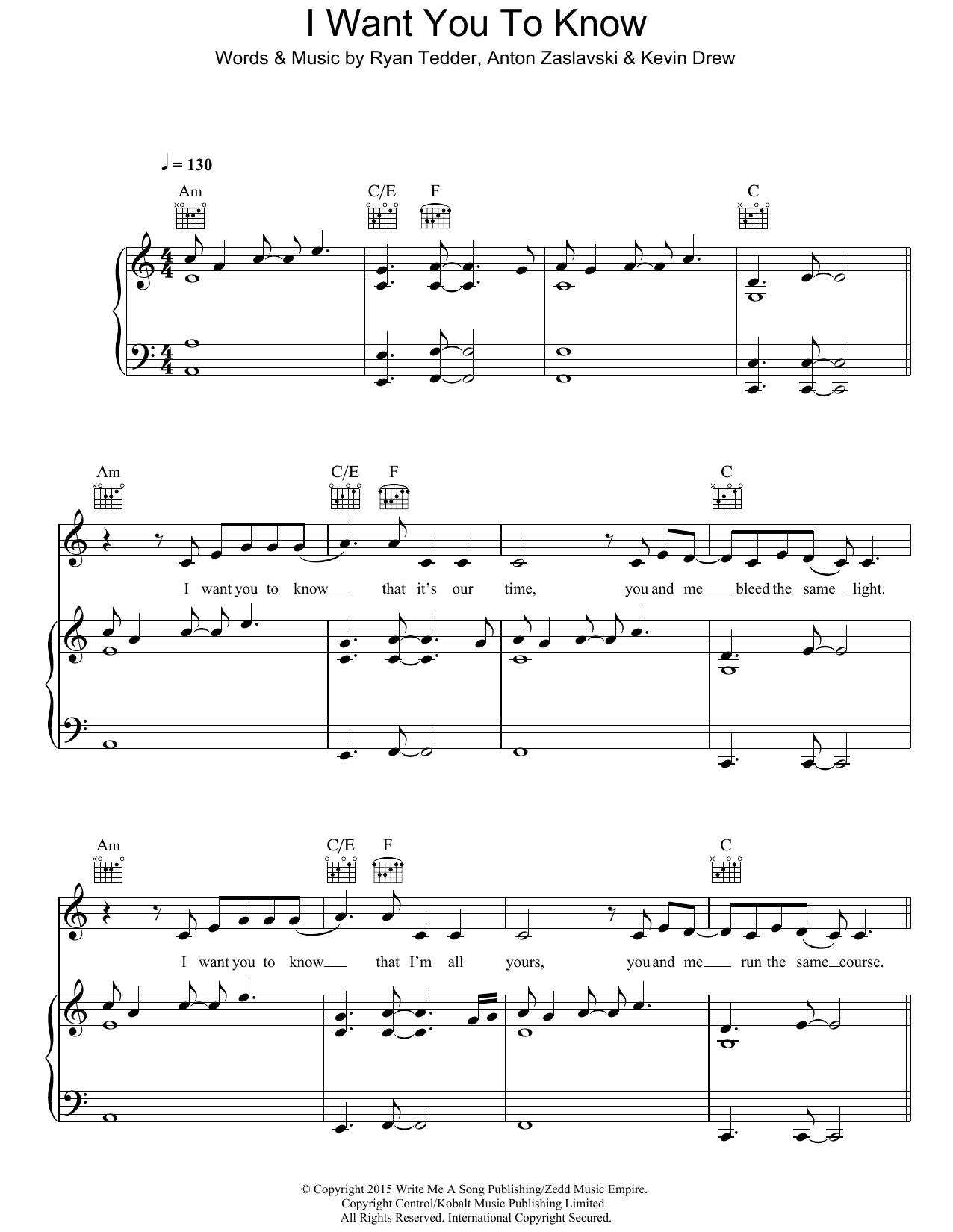 Zedd I Want You To Know (feat. Selena Gomez) sheet music notes and chords arranged for Piano, Vocal & Guitar Chords