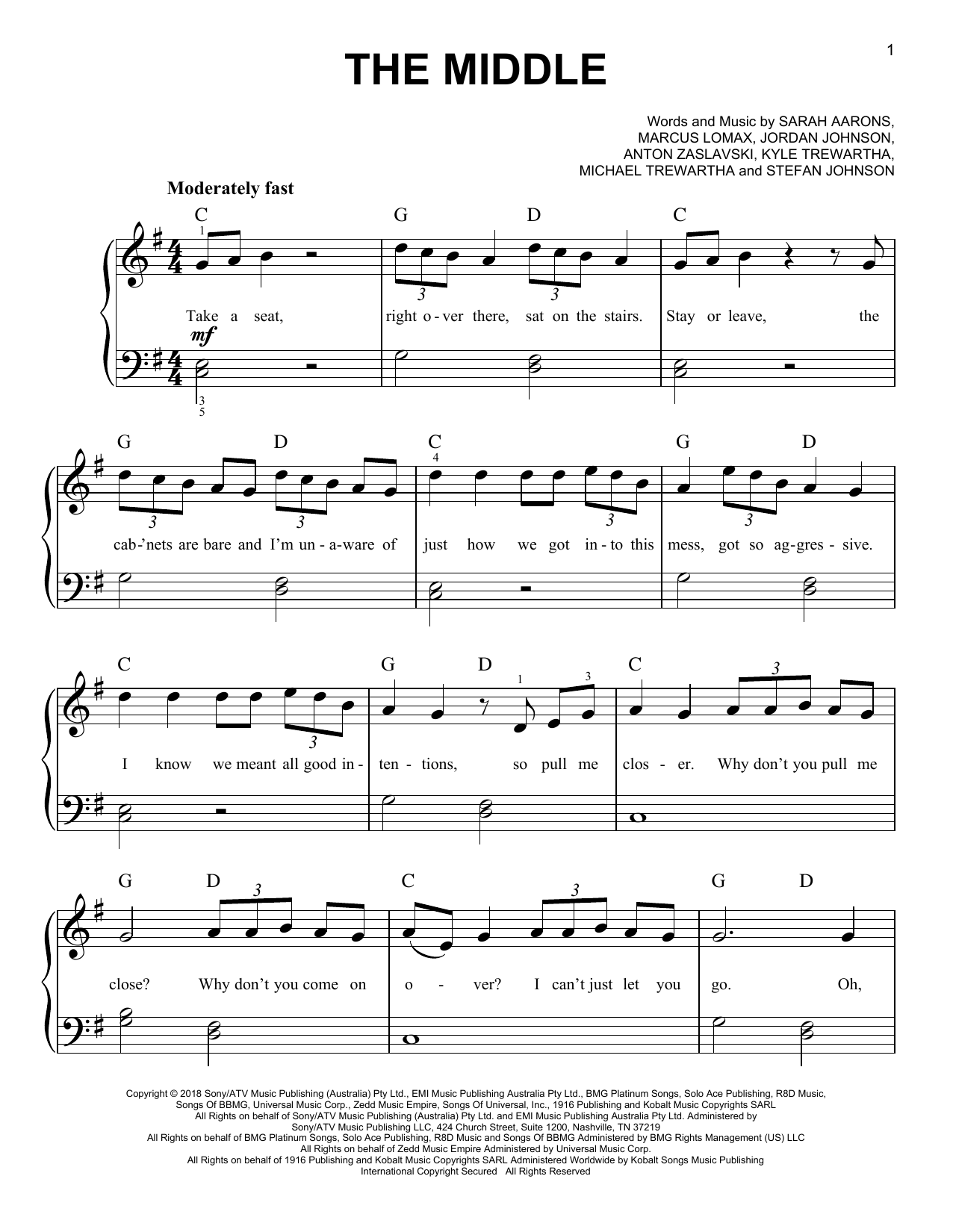 Zedd, Maren Morris & Grey The Middle sheet music notes and chords. Download Printable PDF.