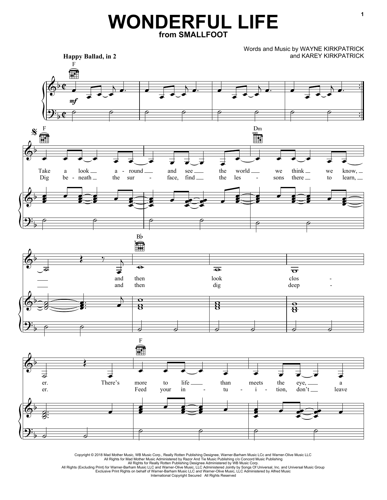 Zendaya Wonderful Life (from Smallfoot) sheet music notes and chords. Download Printable PDF.