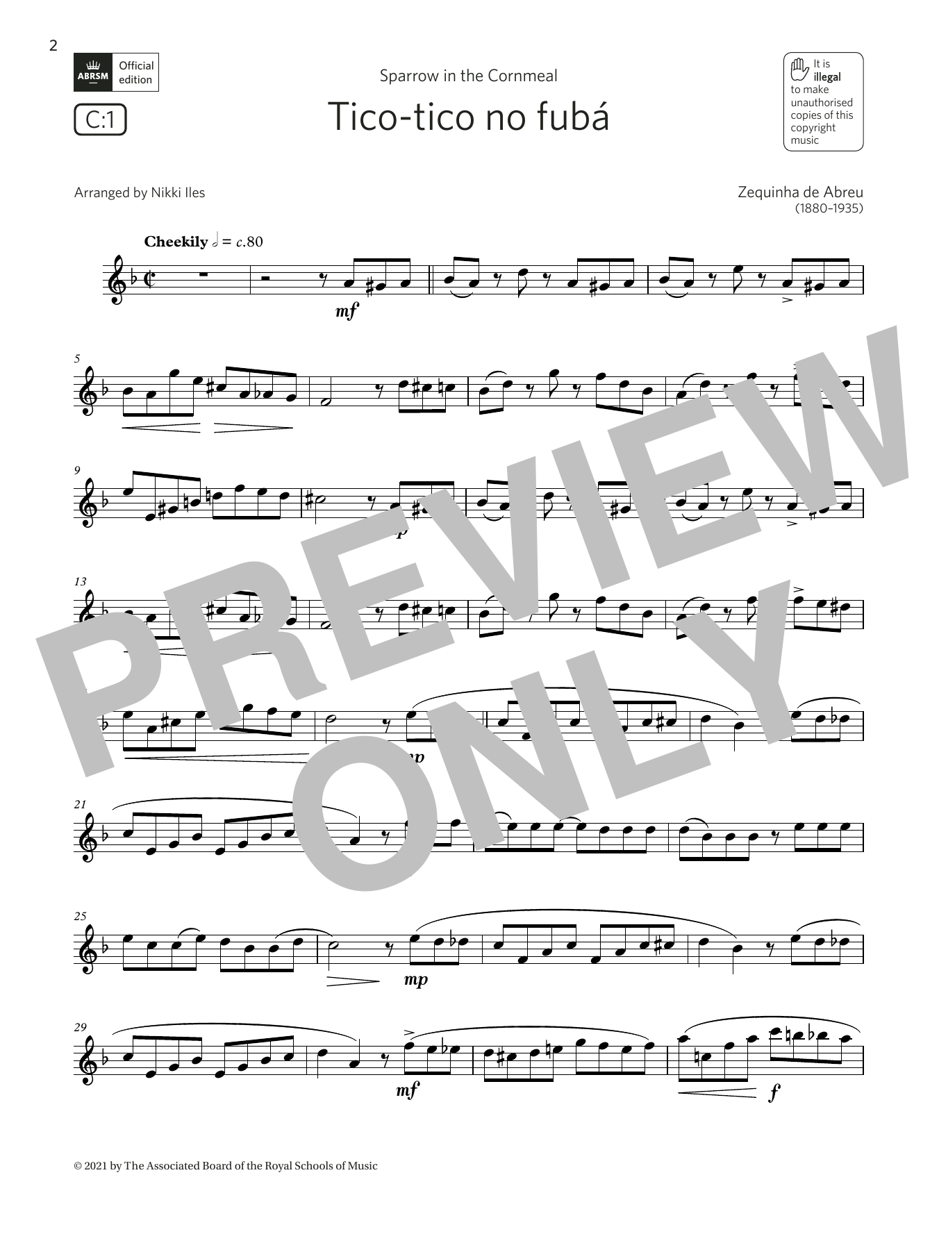 Zequinha de Abreu Tico-tico no fubá (Grade 5 List C1 from the ABRSM Flute syllabus from 2022) sheet music notes and chords arranged for Flute Solo