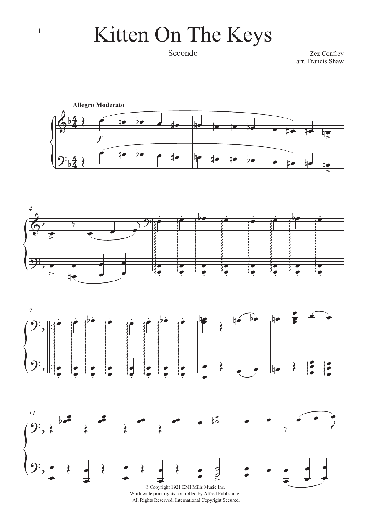 Zez Confrey Kitten On The Keys sheet music notes and chords. Download Printable PDF.