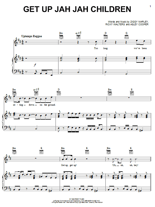 Ziggy Marley and The Melody Makers Get Up Jah Jah Children sheet music notes and chords arranged for Piano, Vocal & Guitar Chords (Right-Hand Melody)