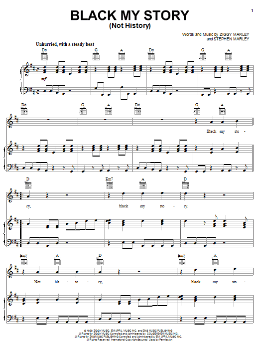 Ziggy Marley Black My Story (Not History) sheet music notes and chords arranged for Piano, Vocal & Guitar Chords (Right-Hand Melody)