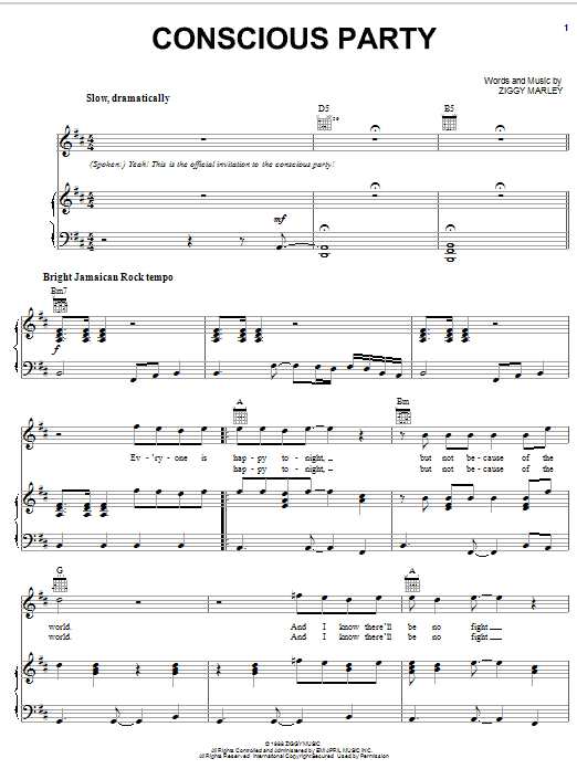 Ziggy Marley Conscious Party sheet music notes and chords arranged for Piano, Vocal & Guitar Chords (Right-Hand Melody)