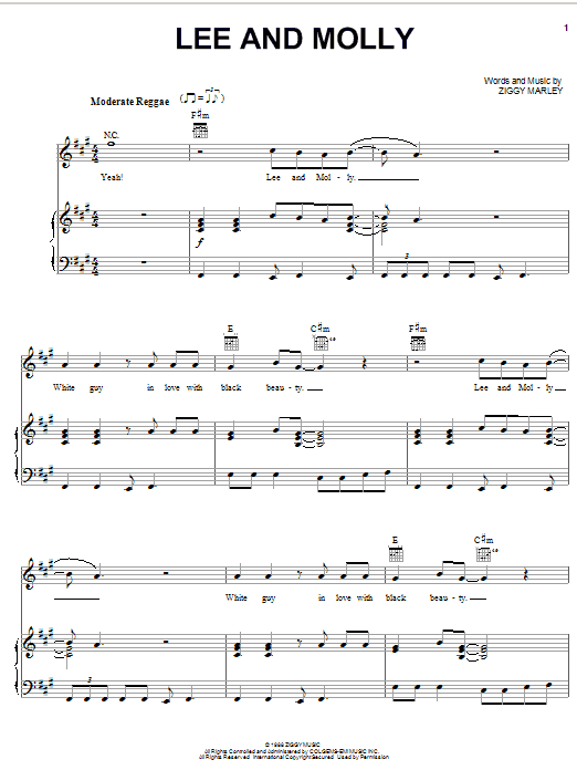 Ziggy Marley Lee And Molly sheet music notes and chords arranged for Piano, Vocal & Guitar Chords (Right-Hand Melody)