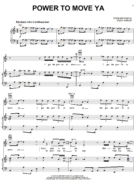 Ziggy Marley Power To Move Ya sheet music notes and chords arranged for Piano, Vocal & Guitar Chords (Right-Hand Melody)